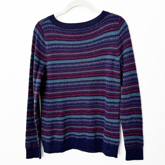 [Talbots] Purple Wool Blend Striped Nordic Fair Isle Sweater Sz Medium Petite MP - Picture 2 of 10